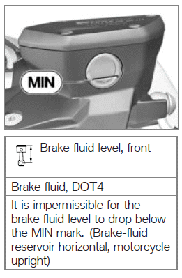 Checking brake-fluid level, front brakes